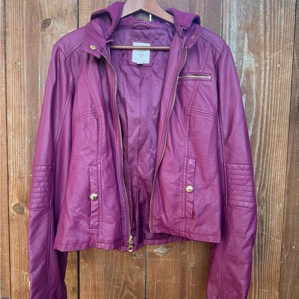 Guess Women's Magenta Leather Jacket